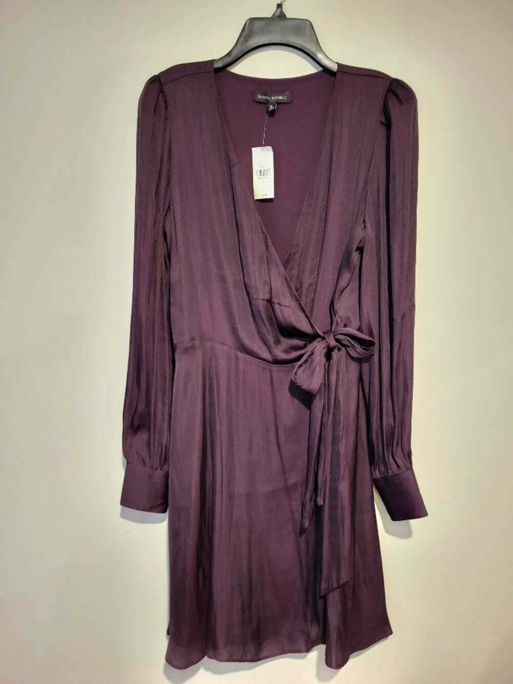 Banana Republic purple satin wrap dress. Size 8. NWT.